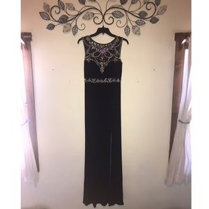 Betsy & Adam Studded Prom Dress with Slit